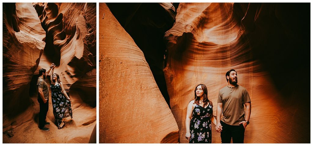 couple in slot canyon at Antelope Canyon outside of Page