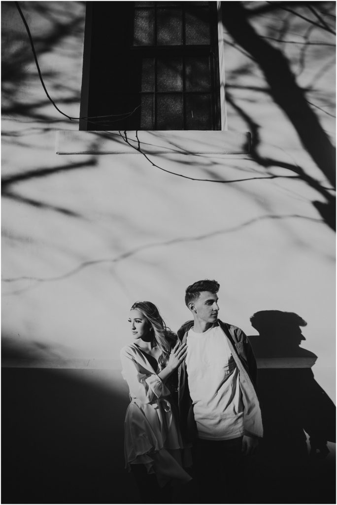 black and white engagement photos in Flagstaff