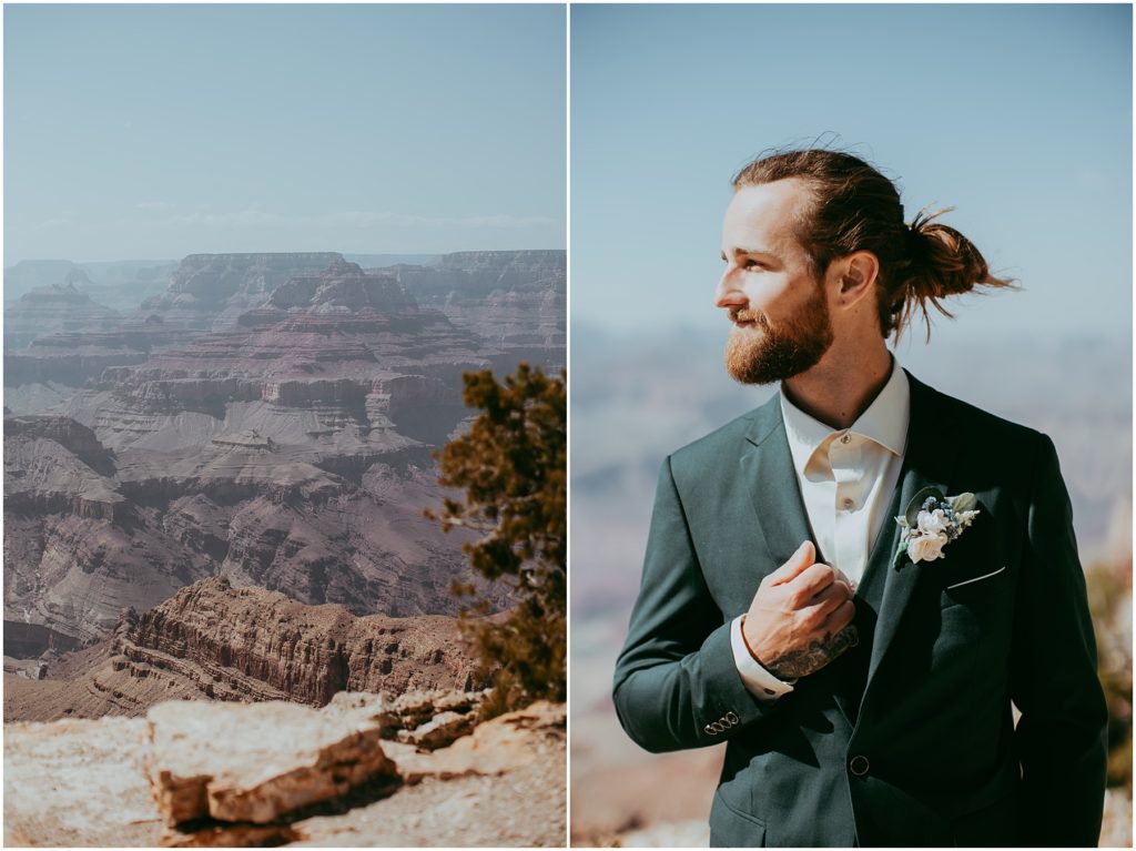 groom looking at grand canyon