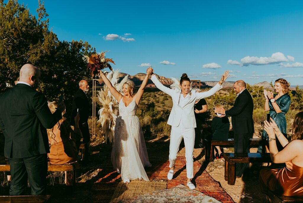 Two brides celebrate after their low cost Sedona elopement
