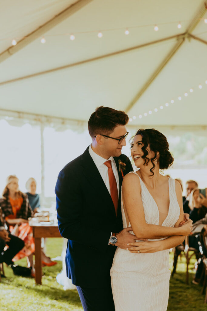 romantic first dance with bride and groom