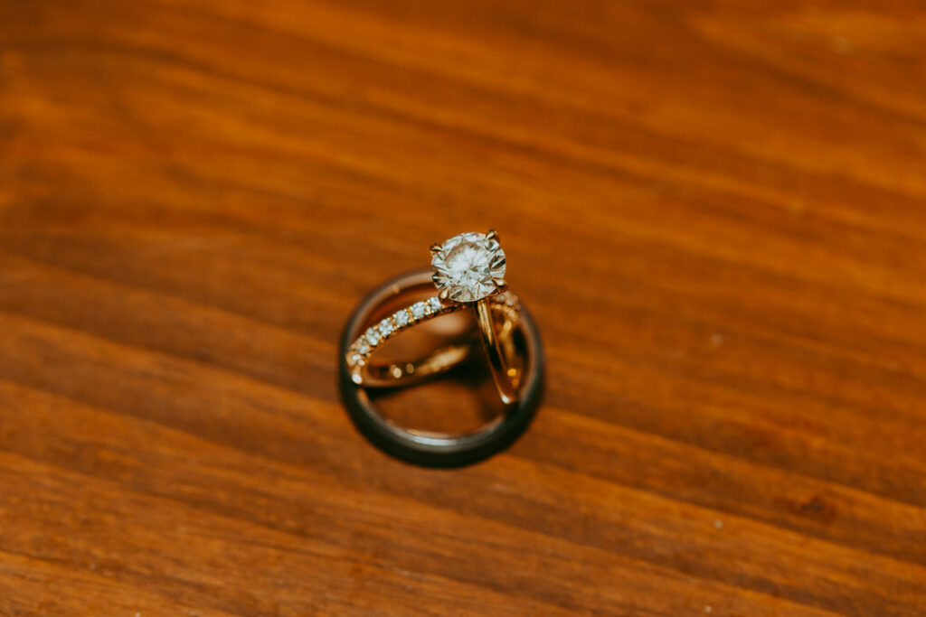 wedding rings balanced together