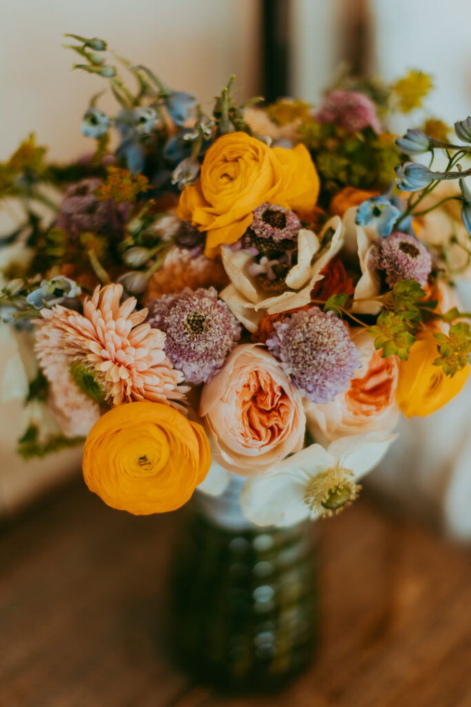 colorful pastel floral bouquet in hotel room of sky ranch lodge