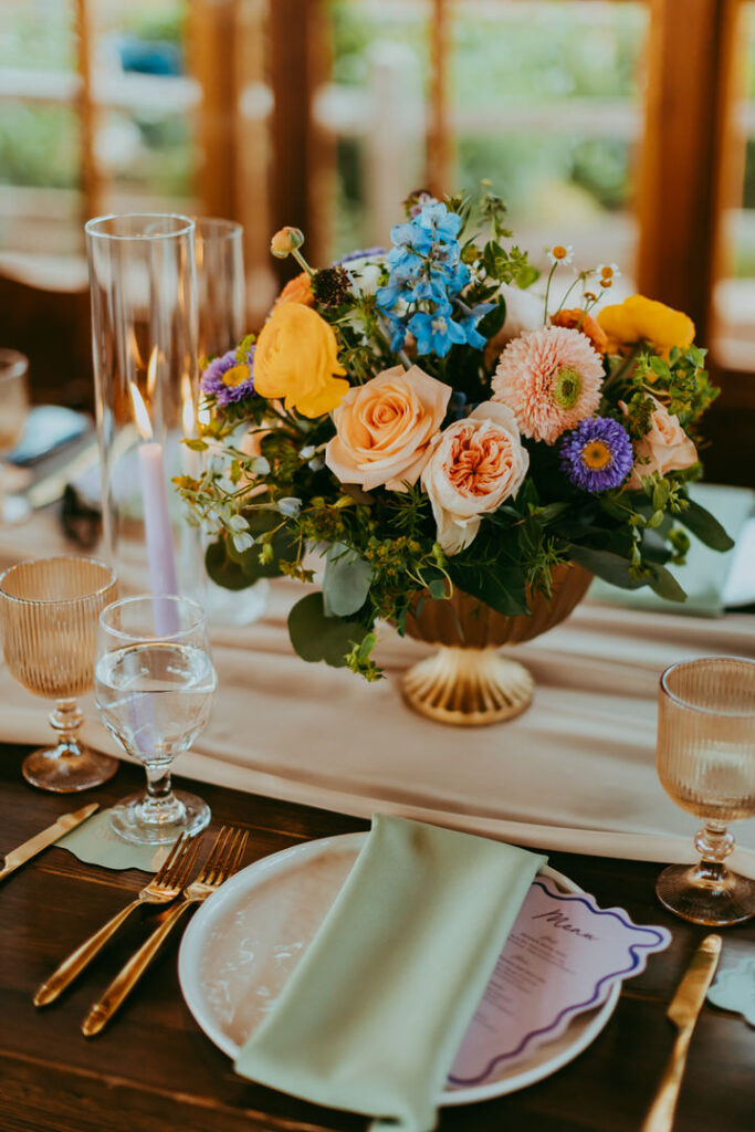 pastel tablescape for a wedding at sky ranch lodge in sedona