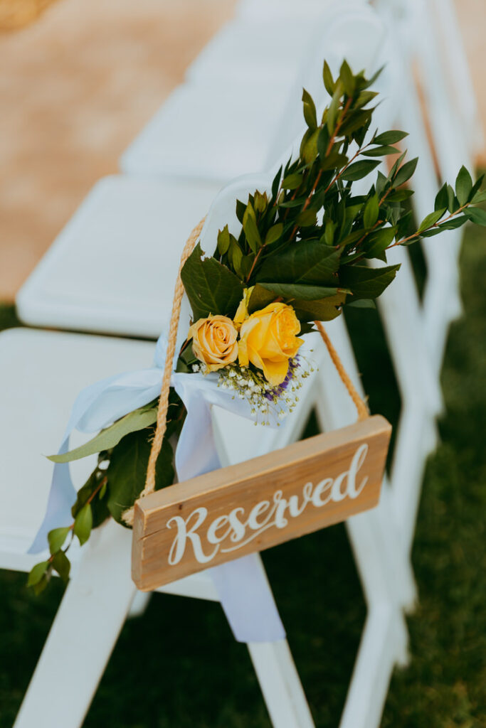 reserved chair sign at wedding ceremony in Sedona Arizona